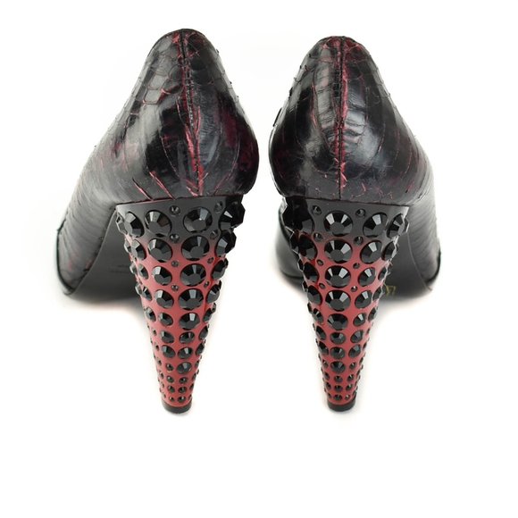 MIU MIU: Black, Leather & "Python" Crystal Heels - Picture 7 of 10